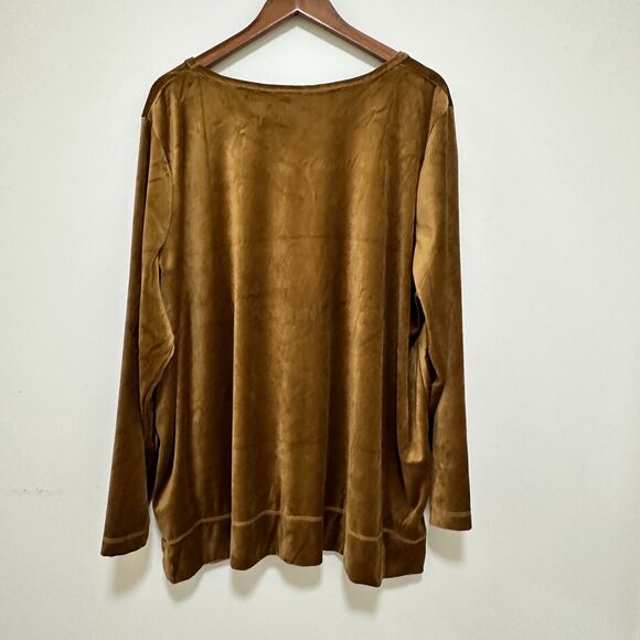 NWT Woman Within Velour Plush Tunic Toffee Brown Comfy Sweatshirt Soft 2X 26/28 - Picture 3 of 10
